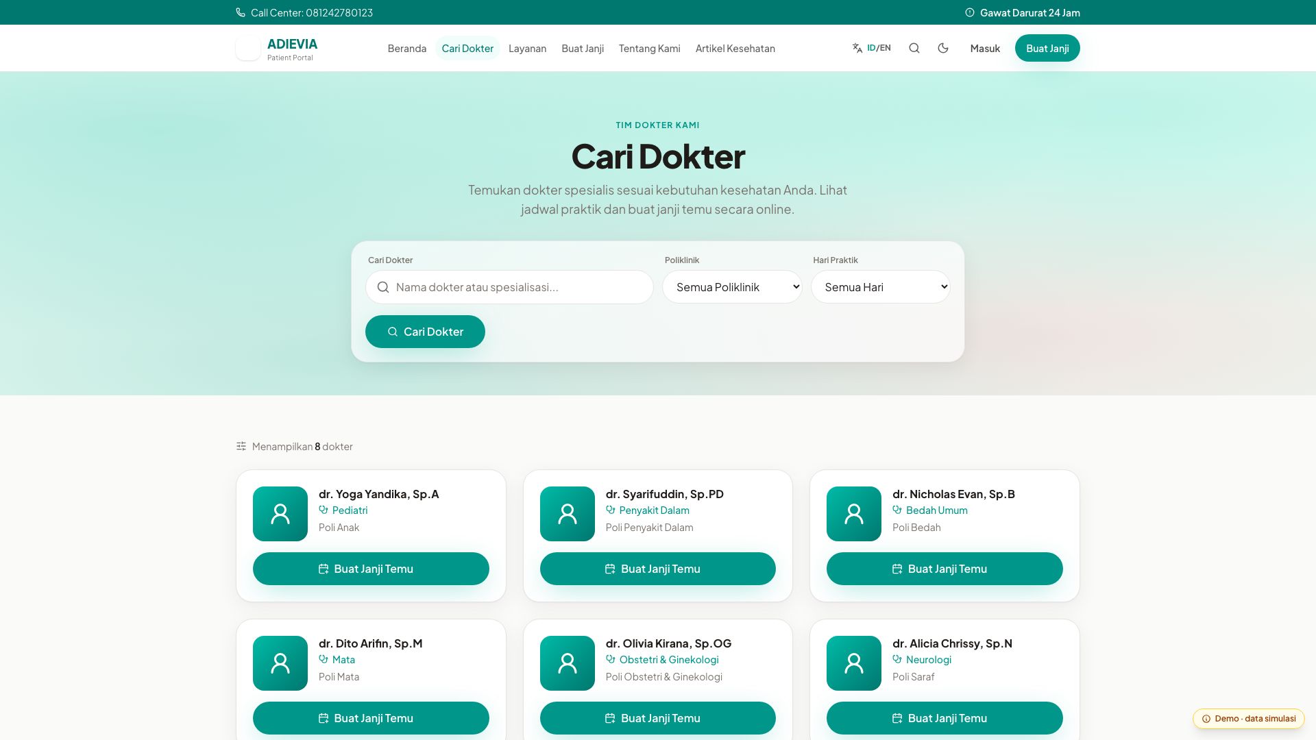Adievia Patient Portal screenshot — Find a doctor & book