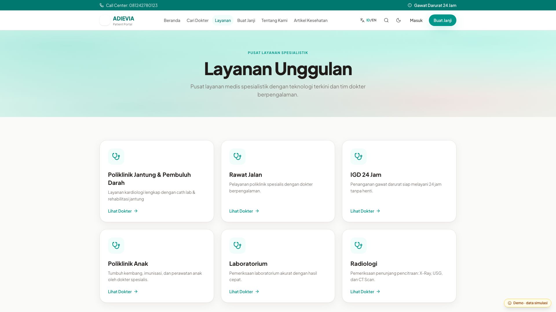 Adievia Patient Portal screenshot — Services & clinics